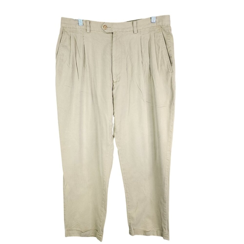 Mens Beige John W Nordstrom Dress Pants Pleated Hi Rise Size 35x32